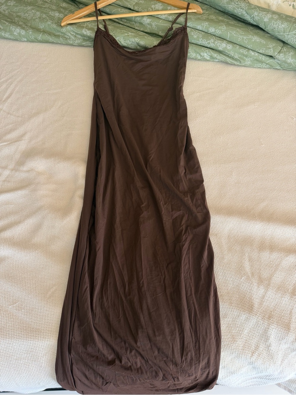 SKIMS Fits Everybody Brown Cocoa Lace-Trim Slip Maxi Dress - Picture 5 of 6